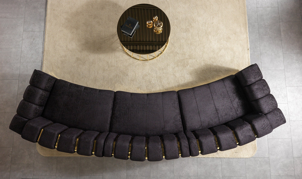 Michelle Black Velvet 3-Piece Curved Sectional
