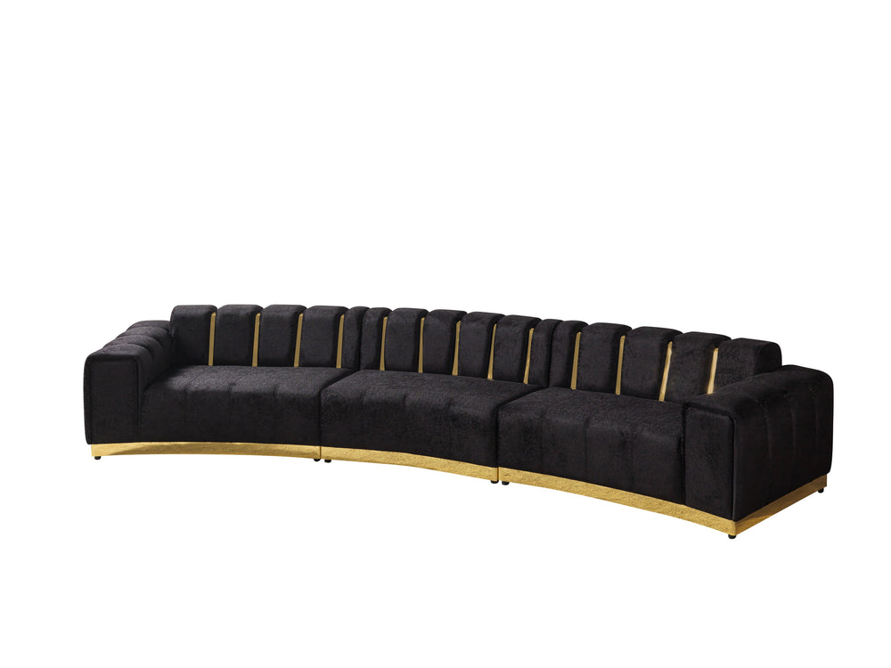 Michelle Black Velvet 3-Piece Curved Sectional