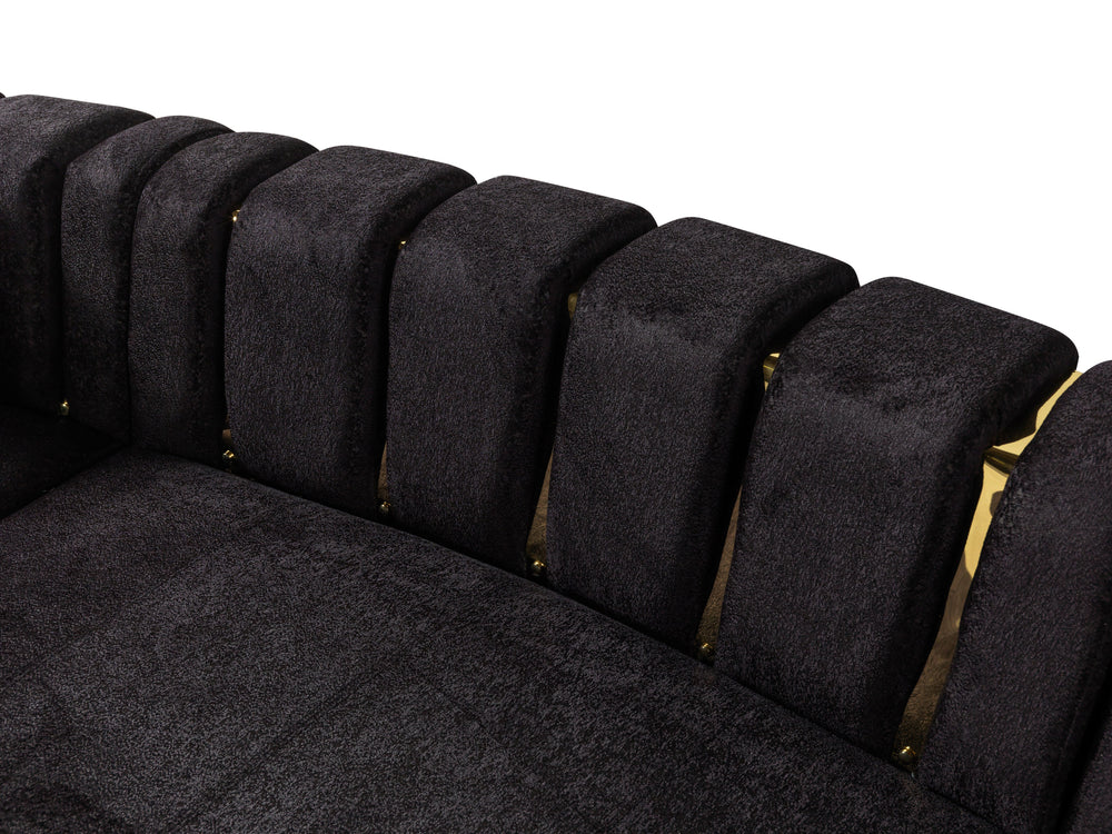 Michelle Black Velvet 3-Piece Curved Sectional