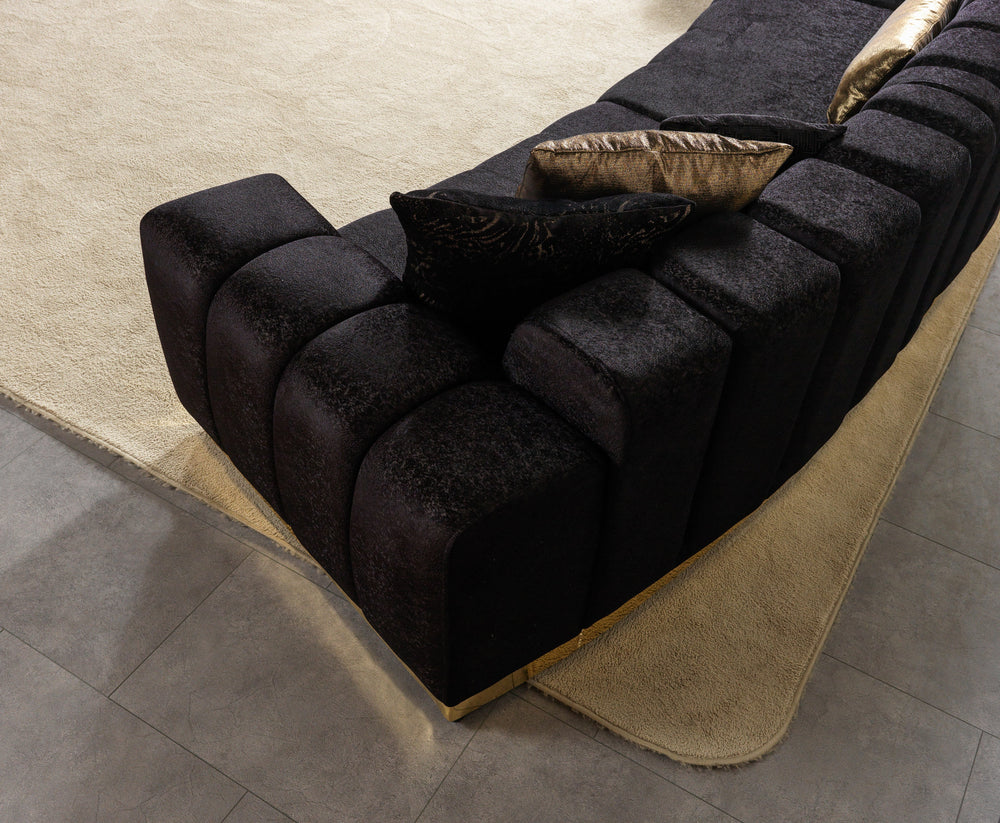 Michelle Black Velvet 3-Piece Curved Sectional
