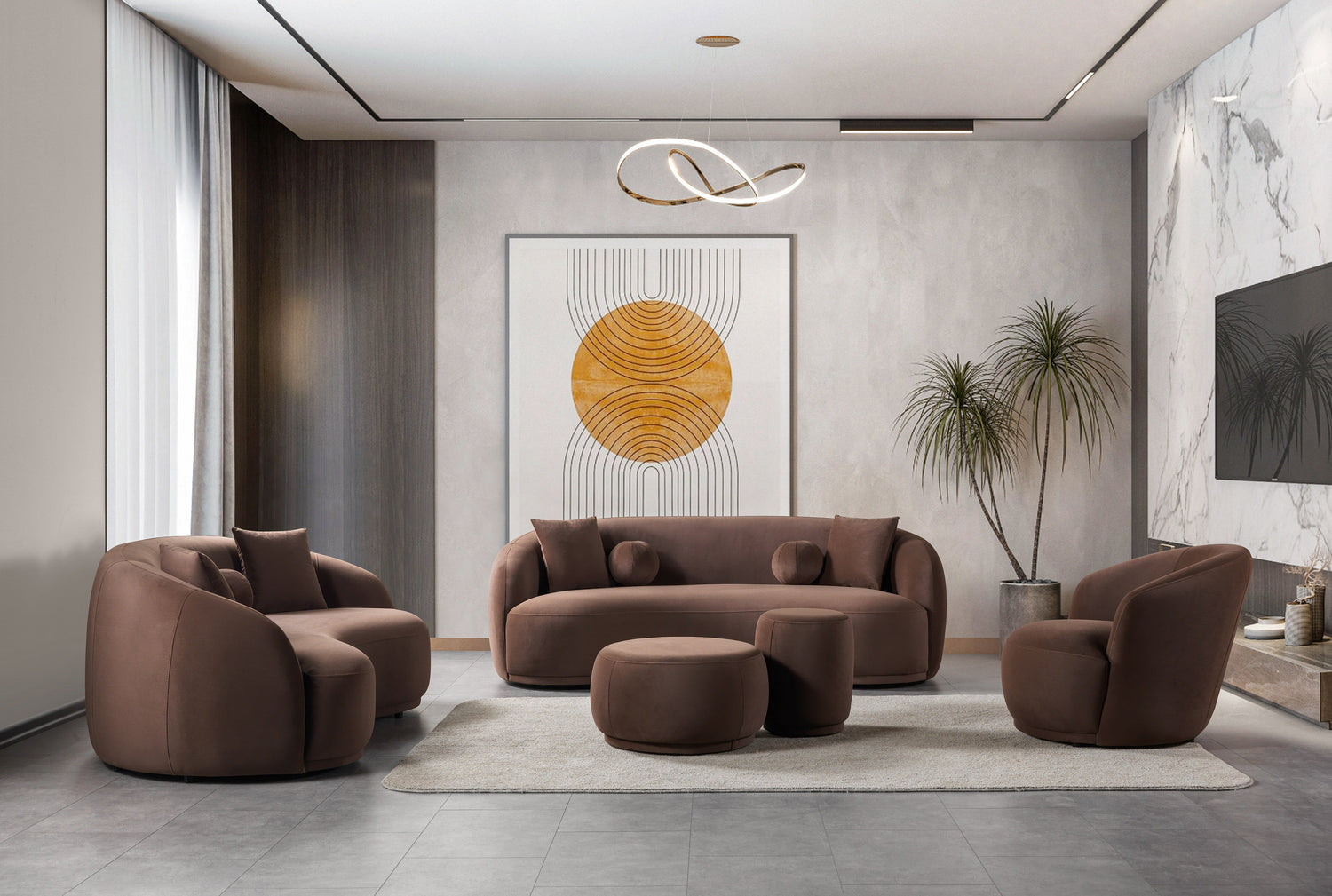 Bonita Coffee Velvet Sofa 91" & Loveseat 81"