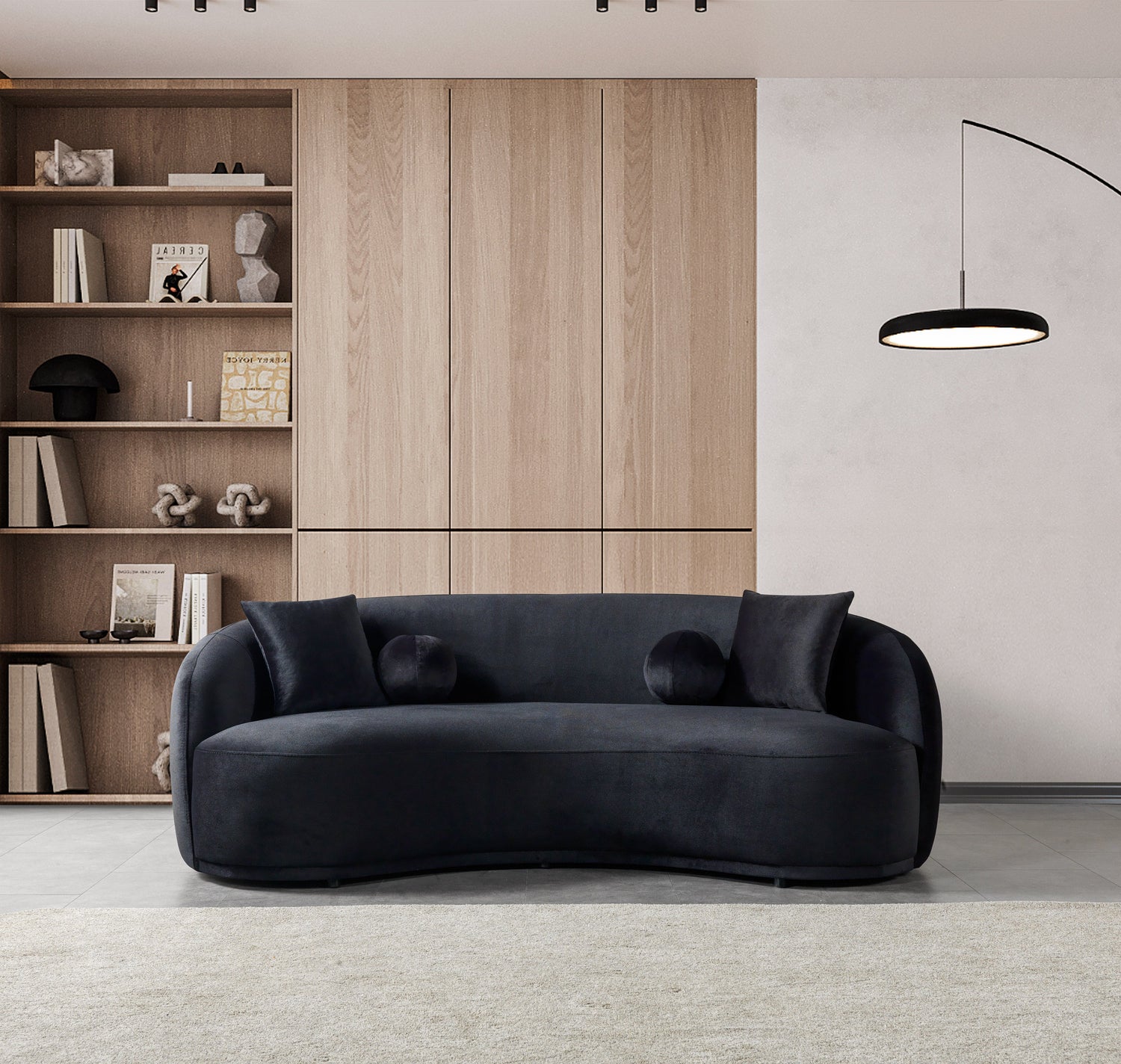 Bonita Black Velvet Sofa 91"