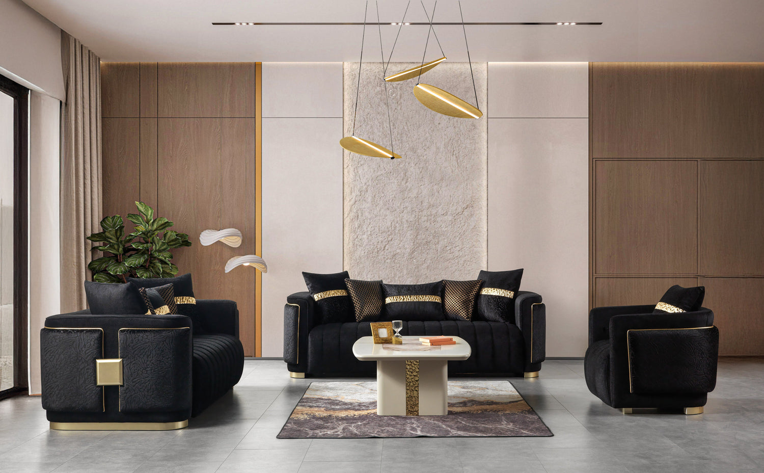 Carlina Black Velvet Sofa & Loveseats