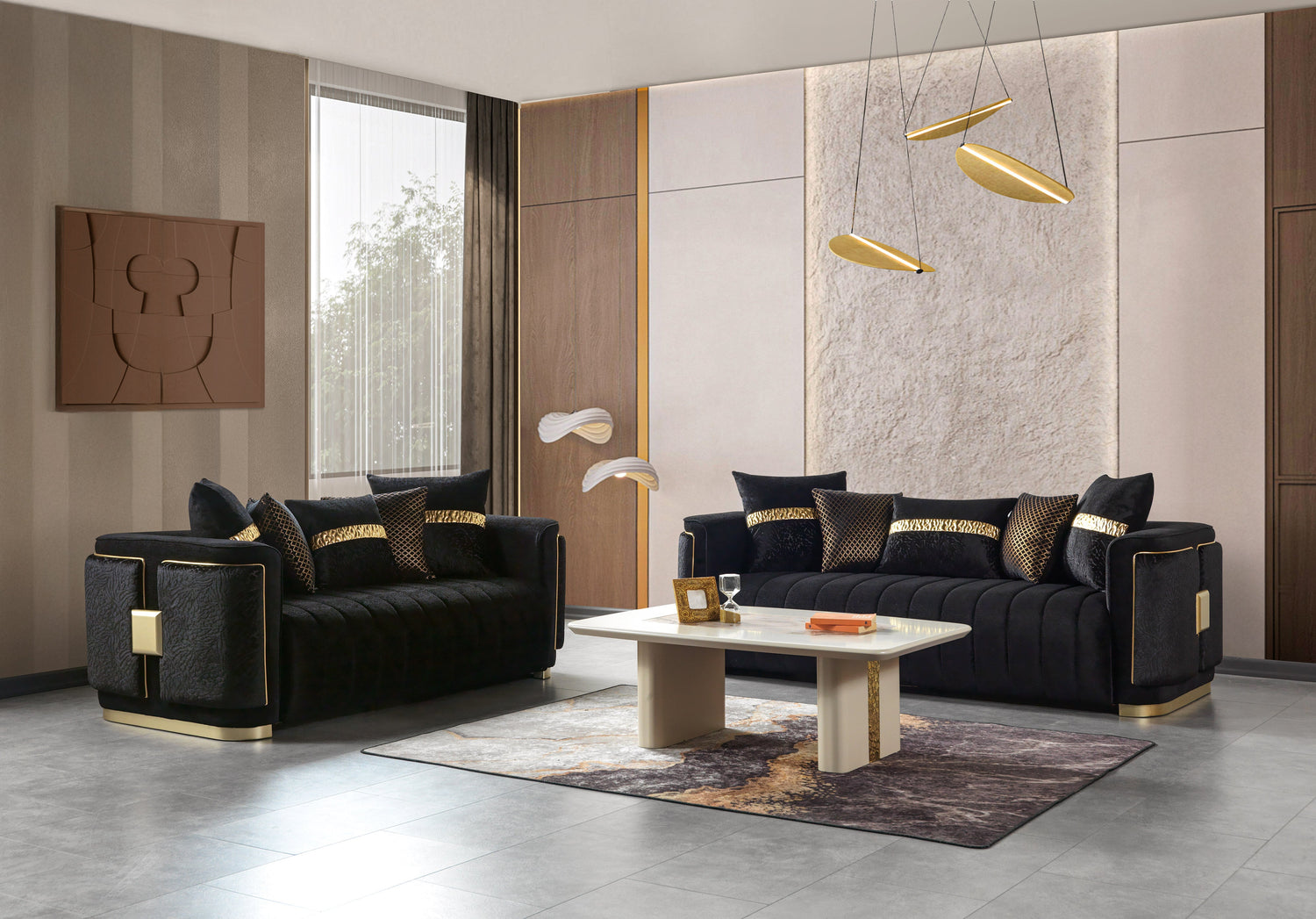 Carlina Black Velvet Sofa & Loveseats