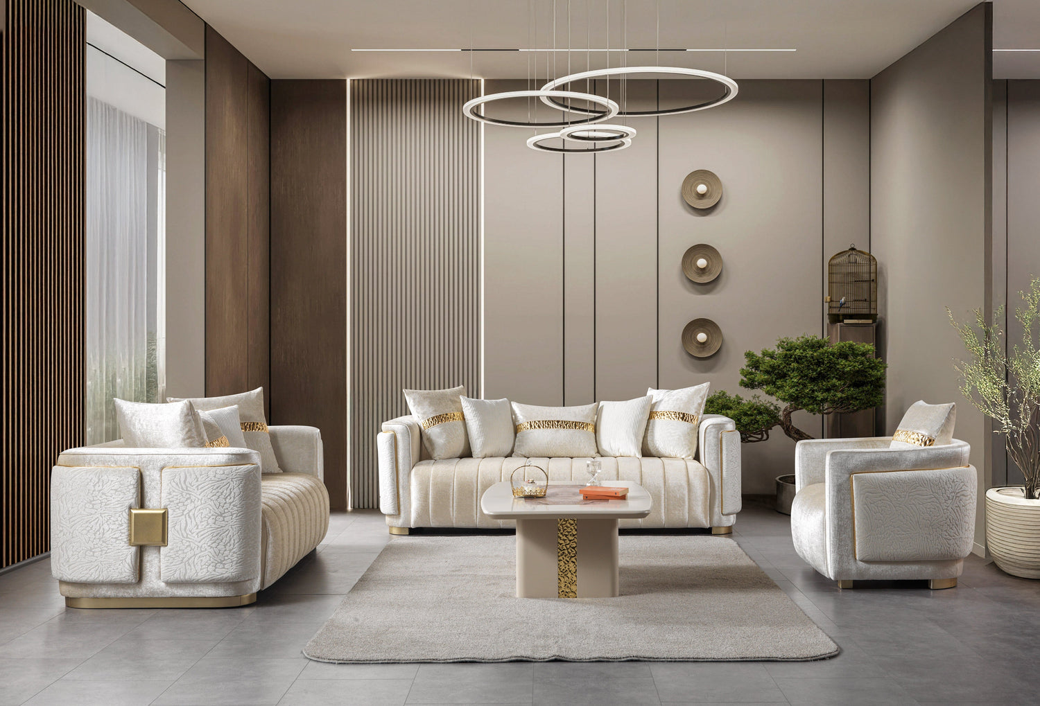 Carlina Ivory Velvet Sofa & Loveseats