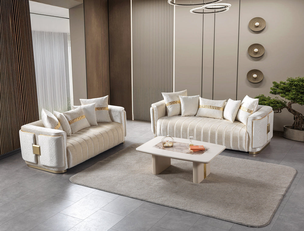 Carlina Ivory Velvet Sofa & Loveseats