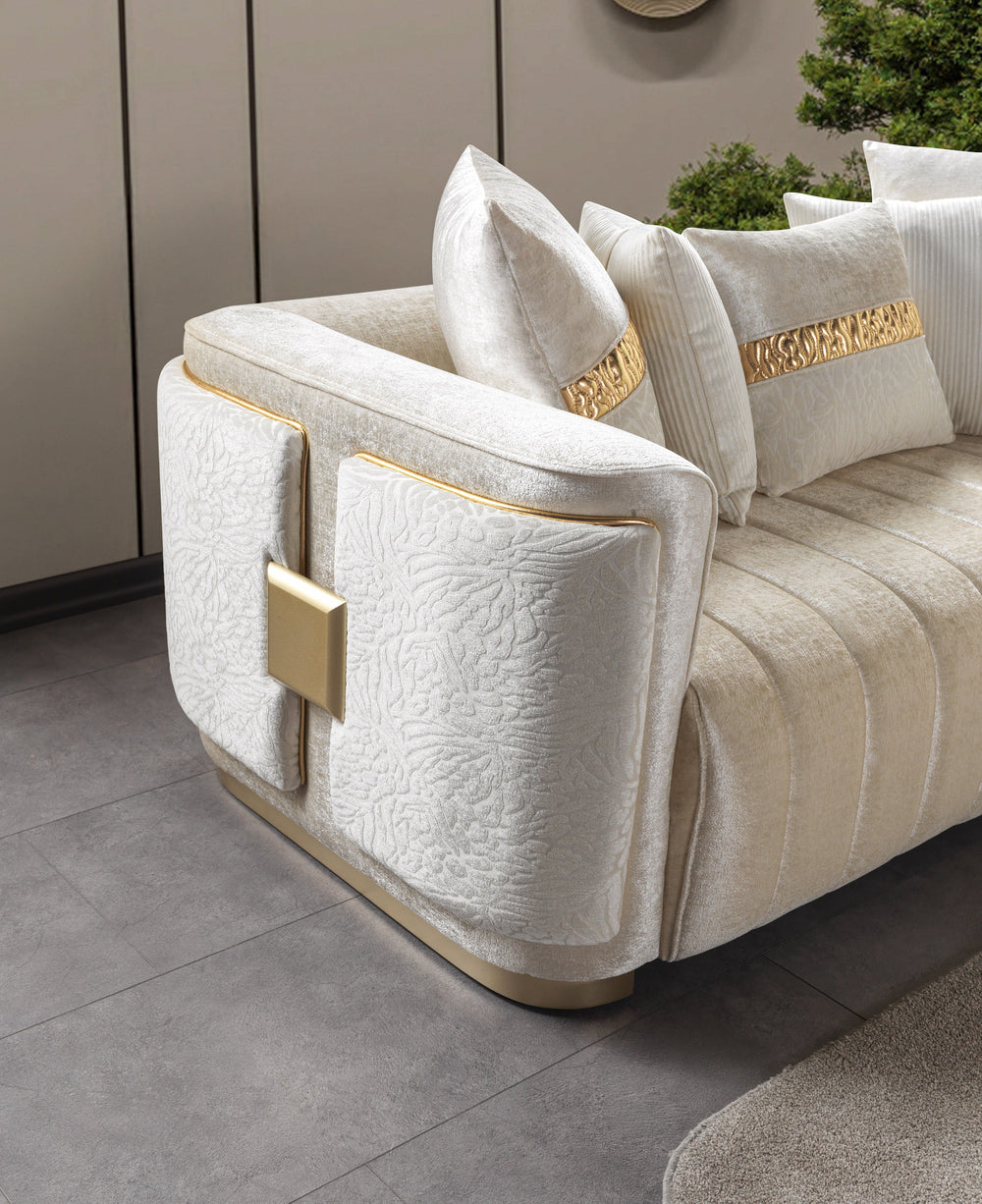 Carlina Ivory Velvet Sofa & Loveseats