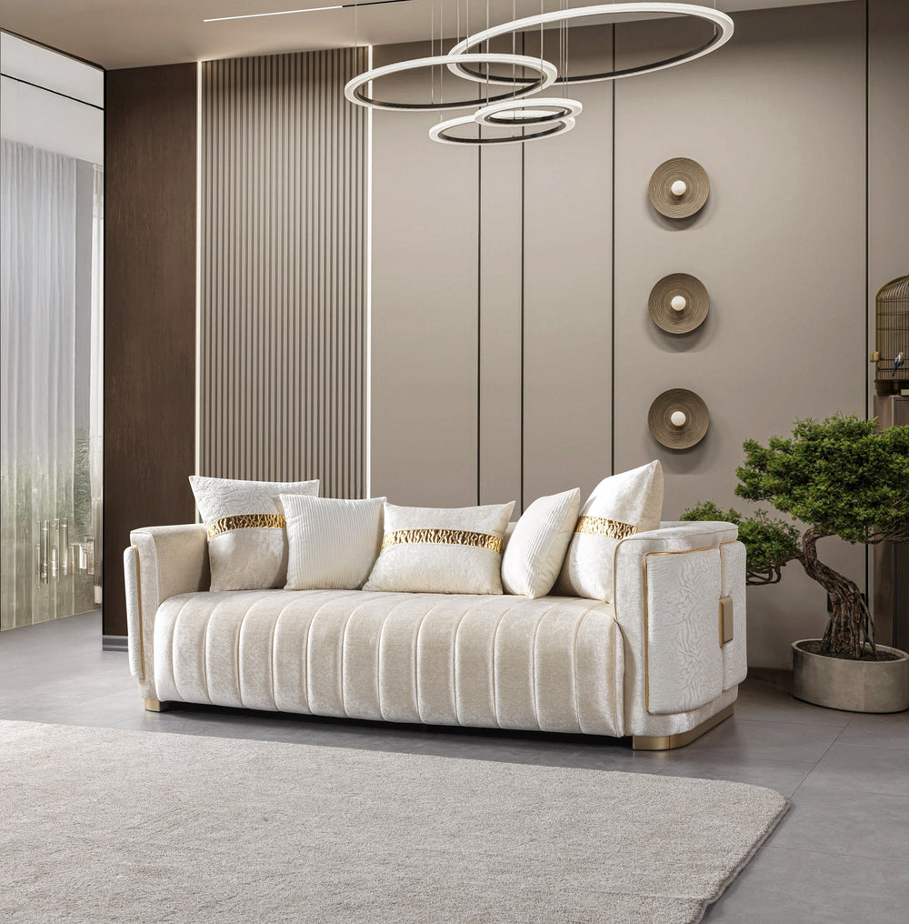 Carlina Ivory Velvet Sofa & Loveseats