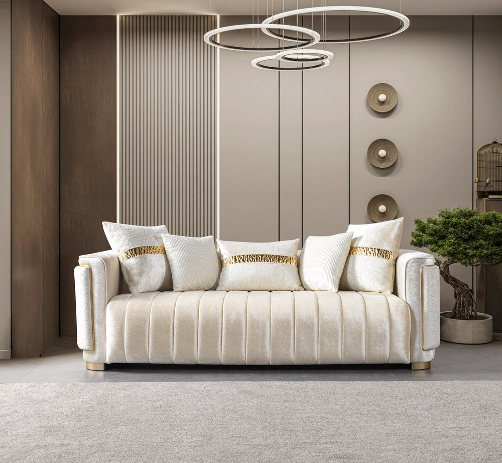 Carlina Ivory Velvet Sofa & Loveseats