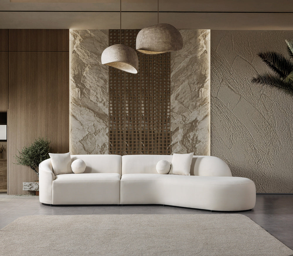 Cloe Ivory Velvet Curved 134" RAF Sectional