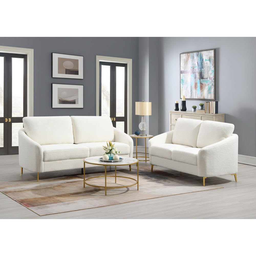 Lila Boucle Sofa Set – Sofa, Loveseat & Chair with Gold Legs | 2-PC & 3-PC