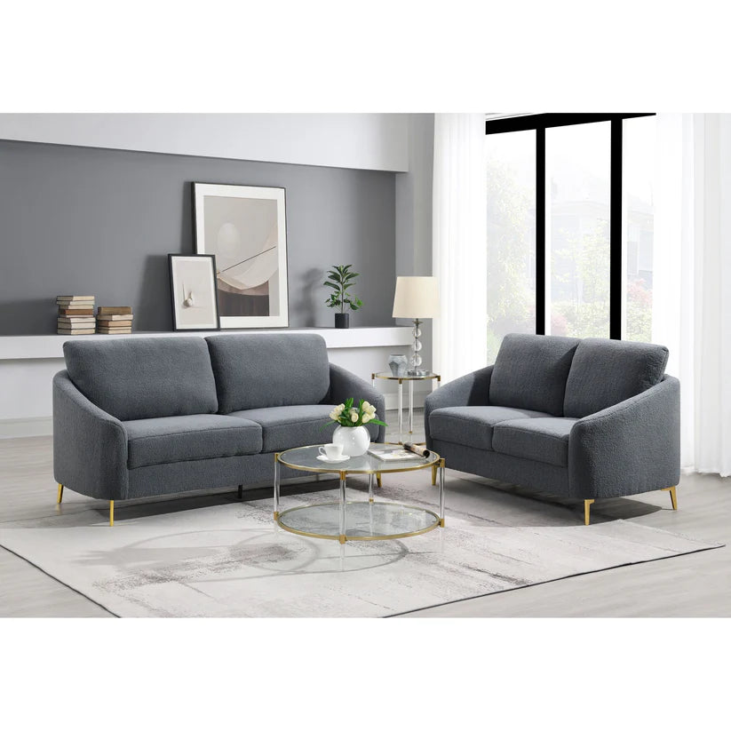 Lila Boucle Sofa Set – Sofa, Loveseat & Chair with Gold Legs | 2-PC & 3-PC