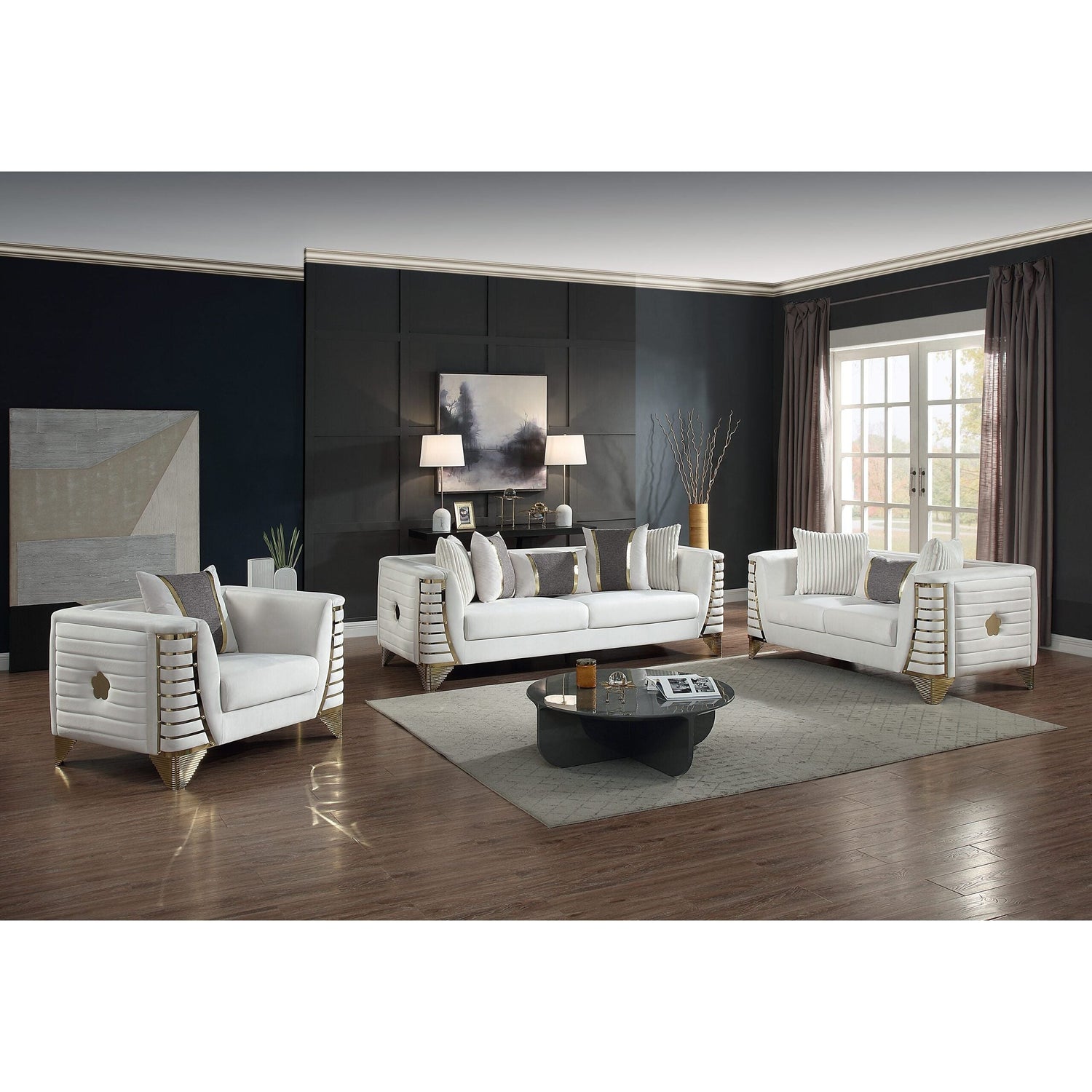Donovan Cream Velvet Sofa Set