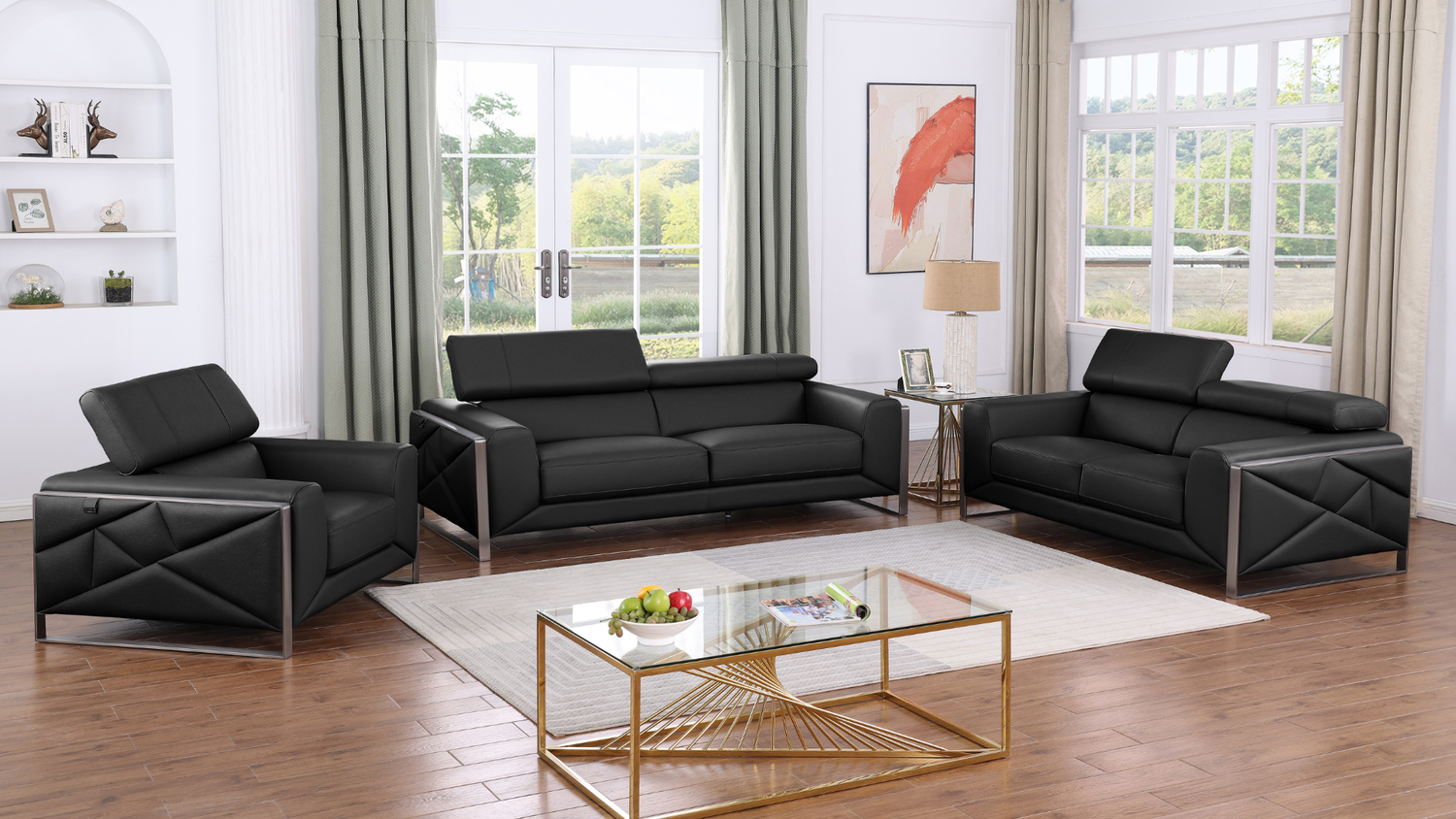Giorgio Black 3-PC Sofa Living Room Set