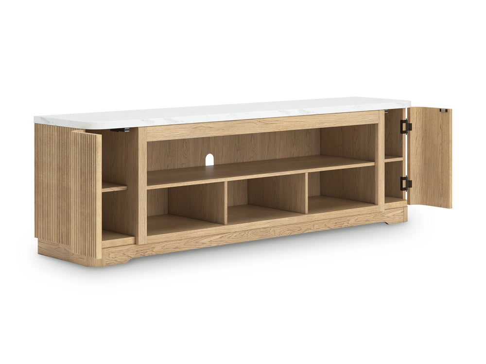 79.5" TV Stand & Entertainment Center | Faux Marble Top | Light Brown