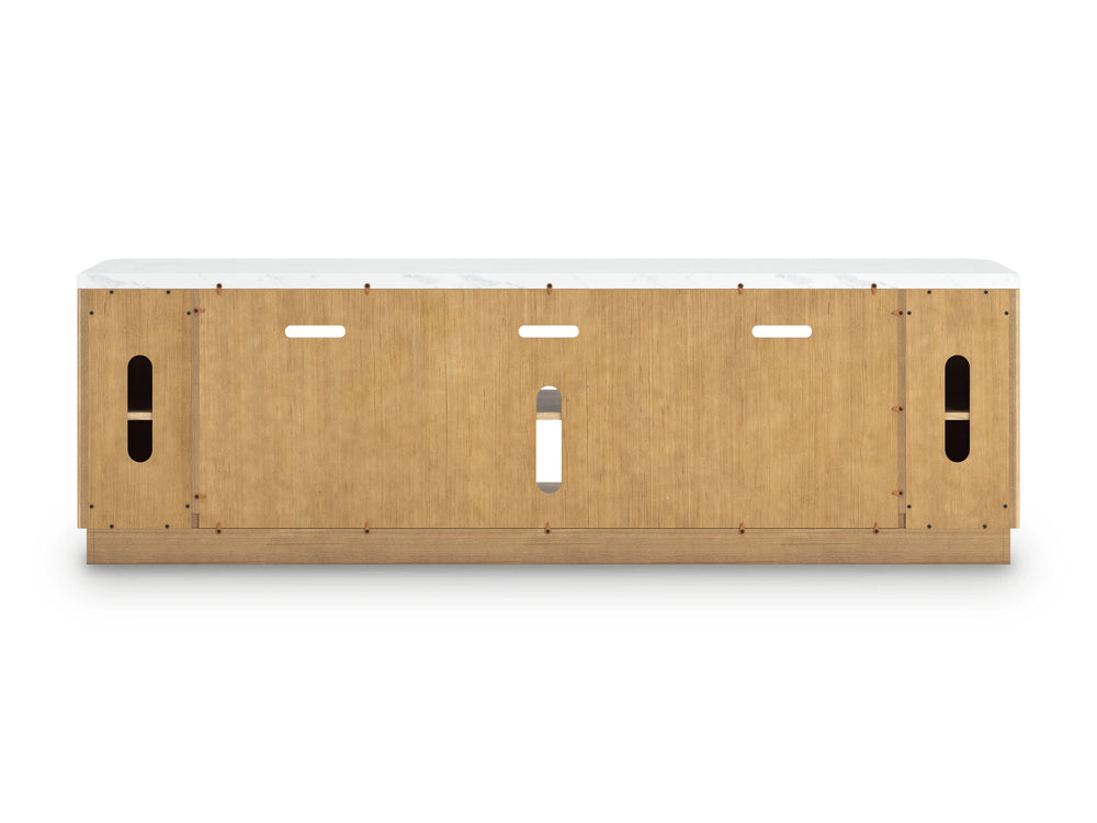 79.5" TV Stand & Entertainment Center | Faux Marble Top | Light Brown