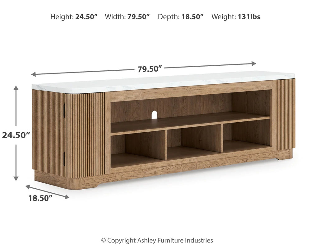 79.5" TV Stand & Entertainment Center | Faux Marble Top | Light Brown