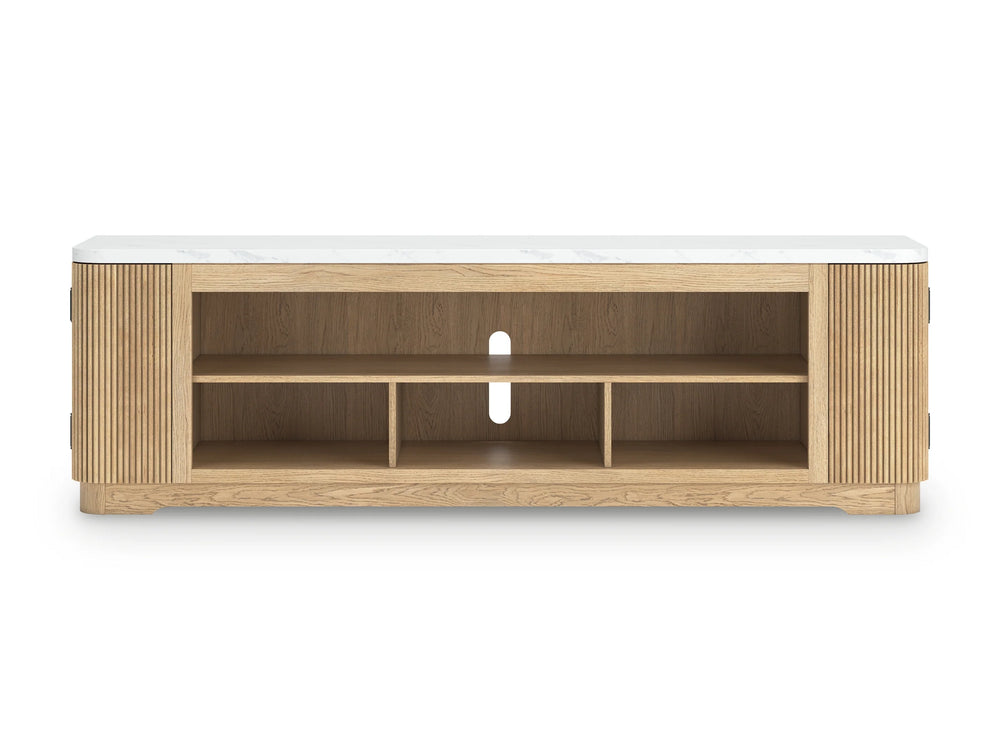 79.5" TV Stand & Entertainment Center | Faux Marble Top | Light Brown