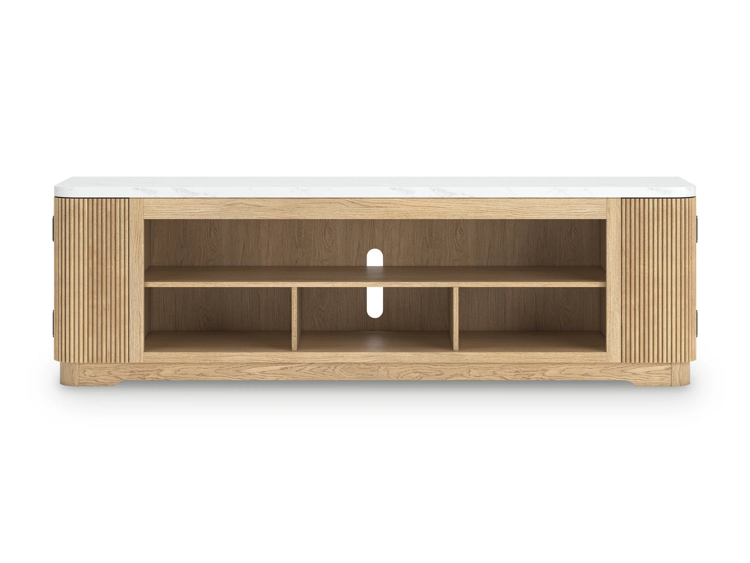 79.5" TV Stand & Entertainment Center | Faux Marble Top | Light Brown