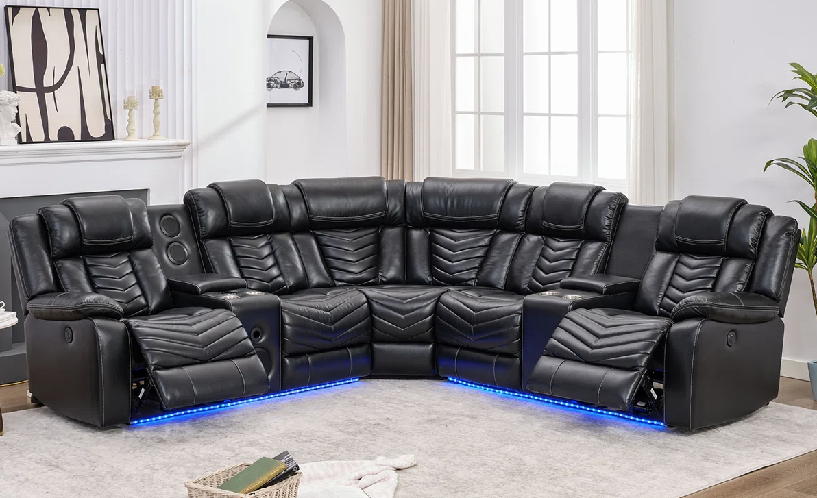 ACE Power Reclining Sectional Sofa – Black or White Upholstery