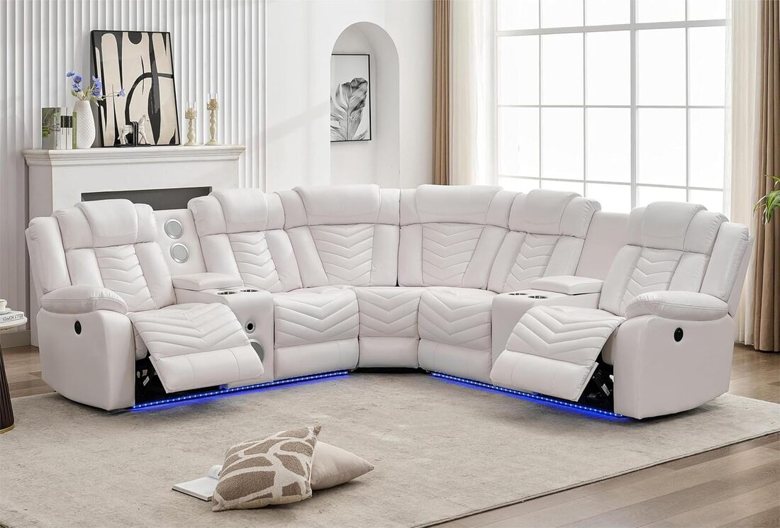 ACE Power Reclining Sectional Sofa – Black or White Upholstery