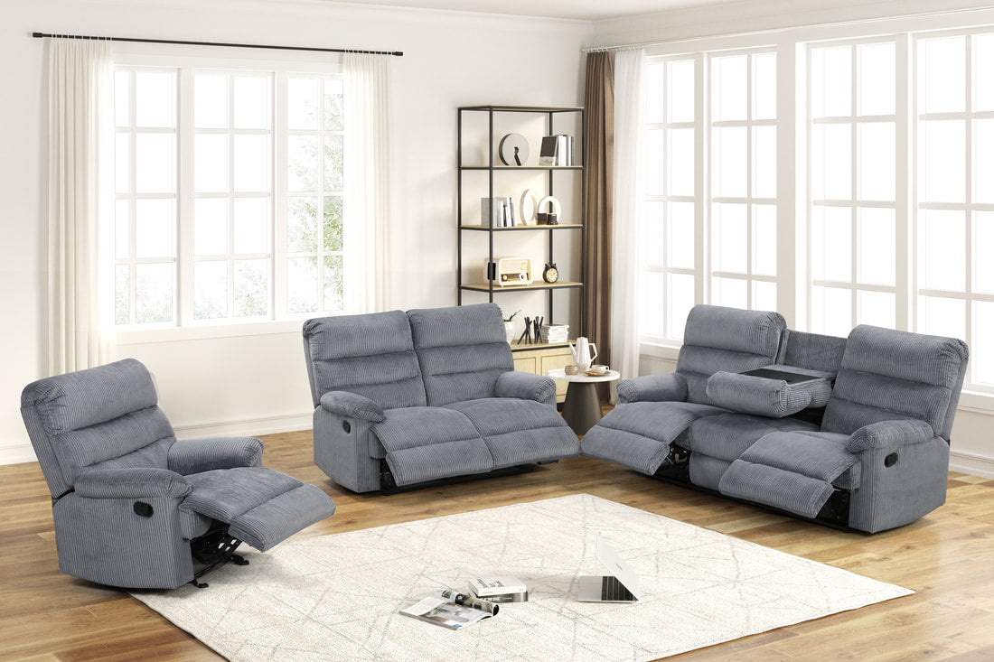 Albert 3-PC Reclining Sofa Set – Corduroy Fabric