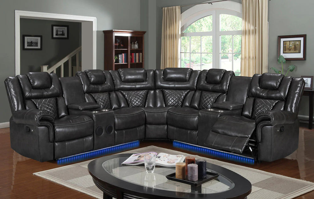 Alexa Leather Reclining Sectional | Power Recliner with LED & Bluetooth