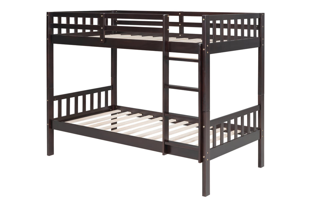 Twin over Twin Bunk Bed – Solid Wood | Espresso Brown, White & Black