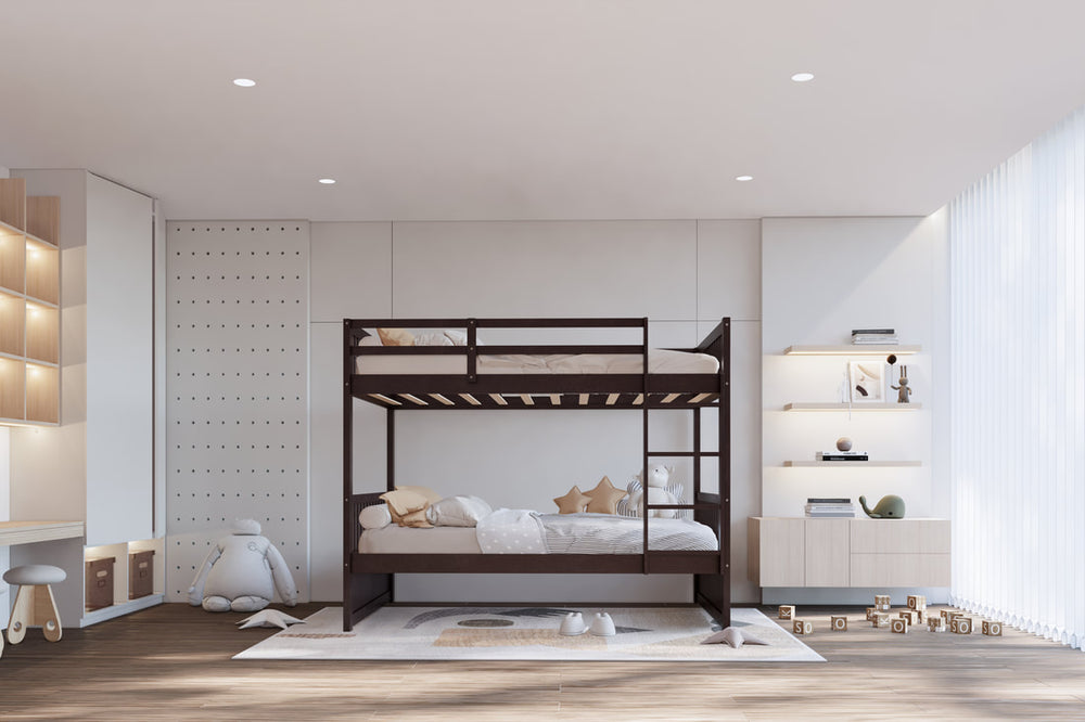 Twin over Twin Bunk Bed – Solid Wood | Espresso Brown, White & Black