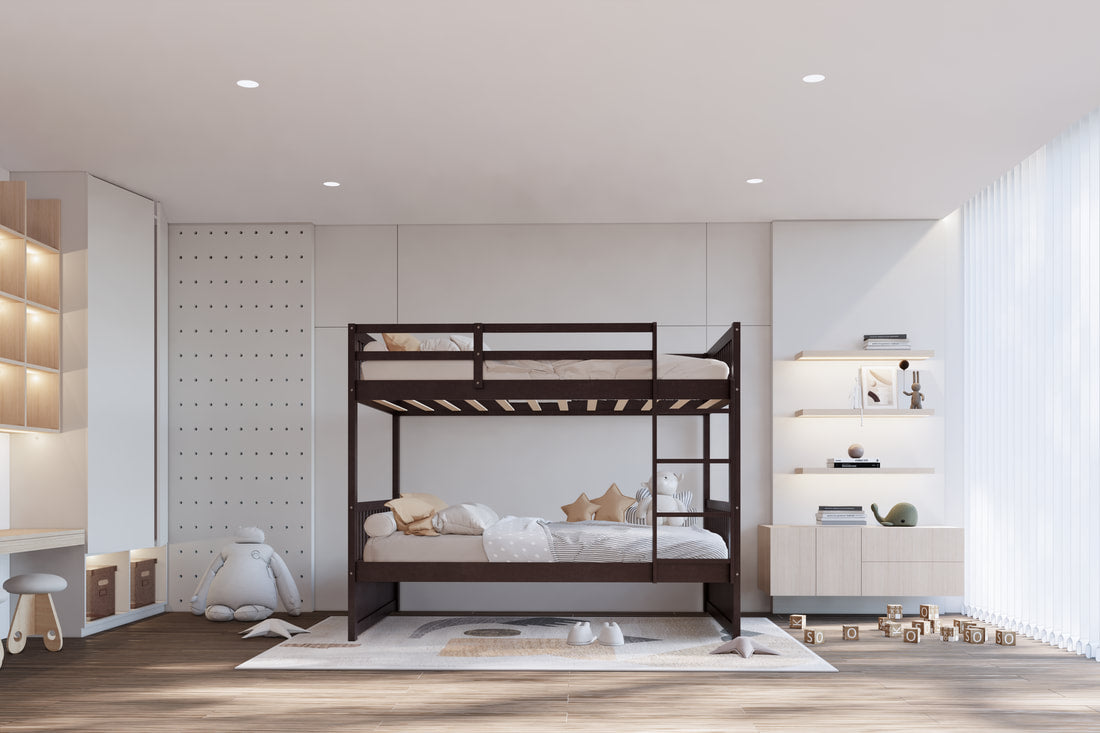 Twin over Twin Bunk Bed – Solid Wood | Espresso Brown, White & Black