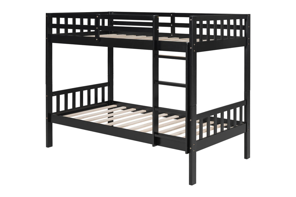Twin over Twin Bunk Bed – Solid Wood | Espresso Brown, White & Black