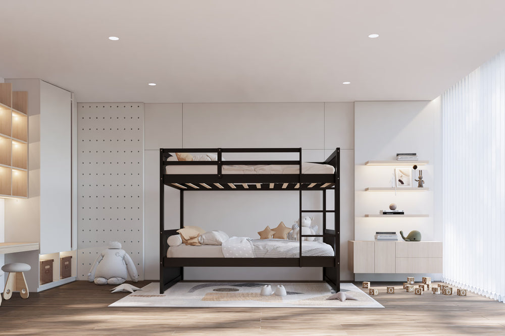 Twin over Twin Bunk Bed – Solid Wood | Espresso Brown, White & Black