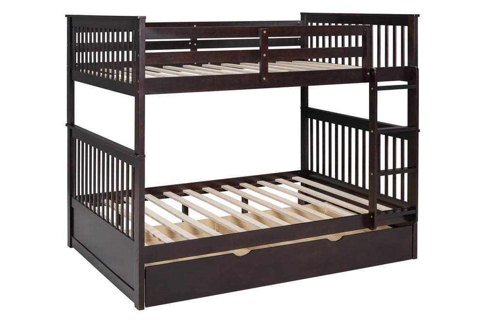 Full over Full Bunk Bed with Twin Trundle – Solid Wood | Espresso, White & Black