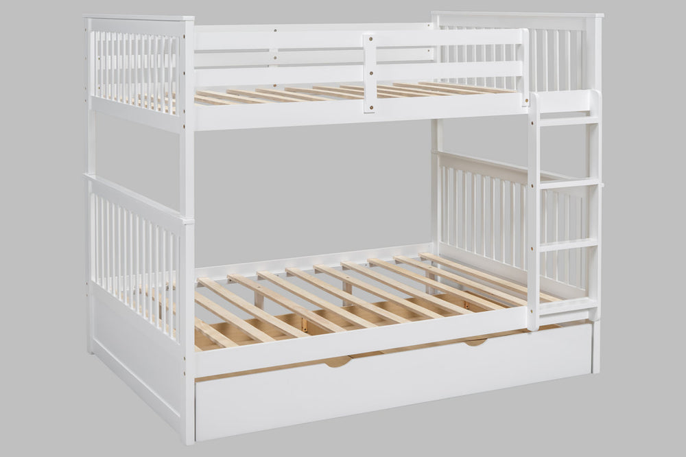 Full over Full Bunk Bed with Twin Trundle – Solid Wood | Espresso, White & Black
