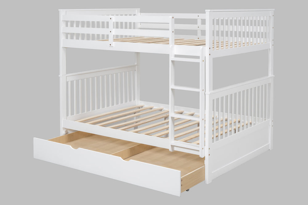 Full over Full Bunk Bed with Twin Trundle – Solid Wood | Espresso, White & Black