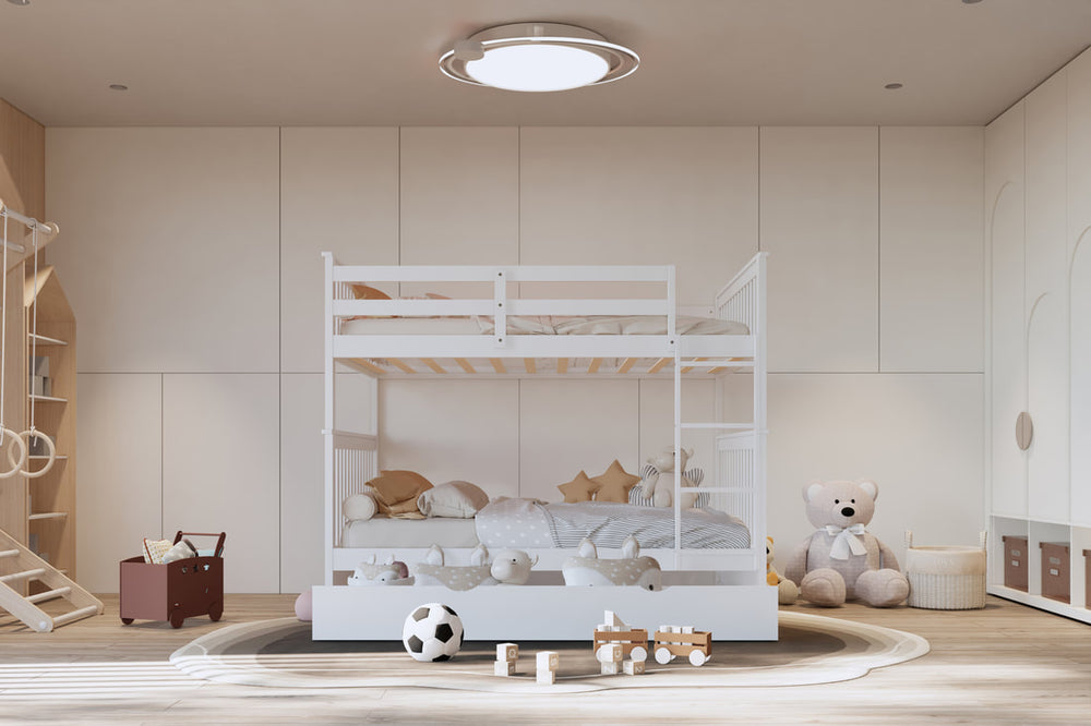 Full over Full Bunk Bed with Twin Trundle – Solid Wood | Espresso, White & Black