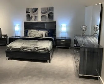 Delia 5-PC Bedroom Collection – Italian Lacquer, LED Headboard, Dresser, Mirror, Nightstand & Chest