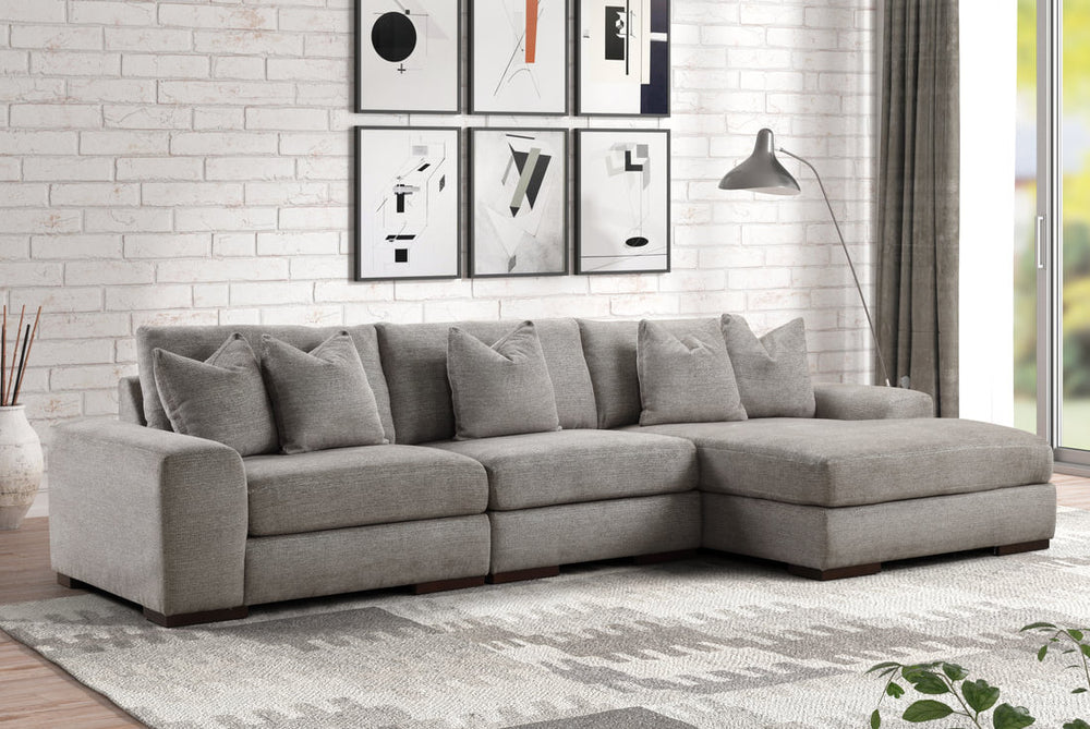 Sunday 3-Piece Gray Fabric Sectional Sofa - 142" Extra Large L-Shape Couch
