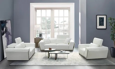 Domo White Leather 3-PC Sofa Loveseat & Chair