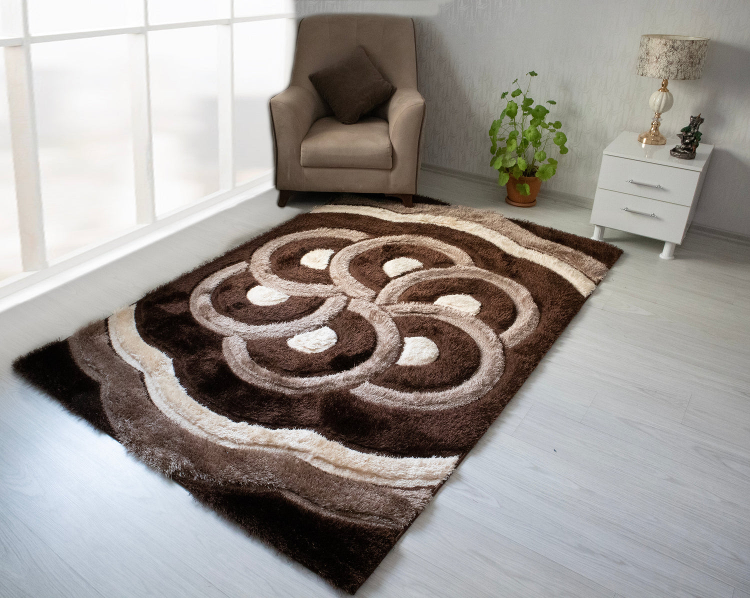 3D Shaggy BROWN-BEIGE Area Rug - 3D999
