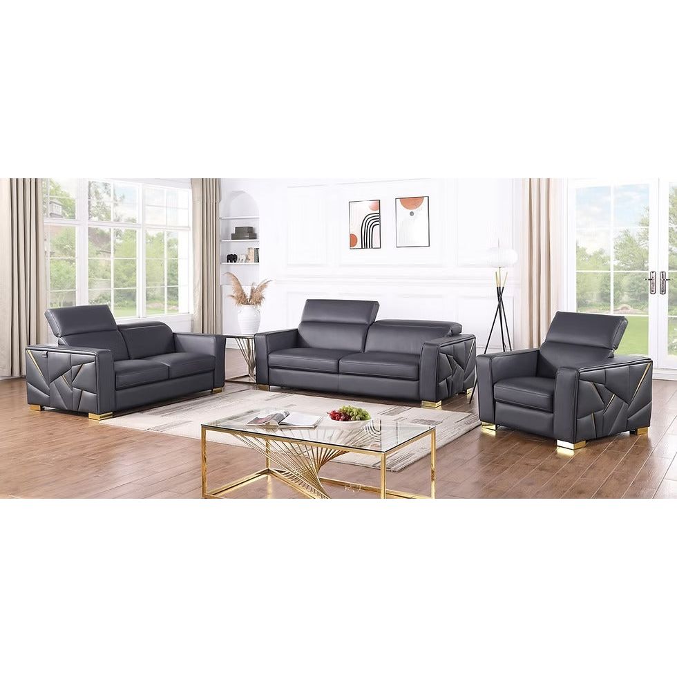 Astra DK Navy 3-PC Italian Leather Living Room Set