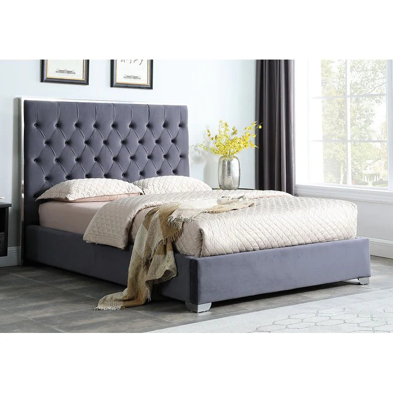 Rose Velvet Platform Bed | Black, Cream & Grey | Queen & King