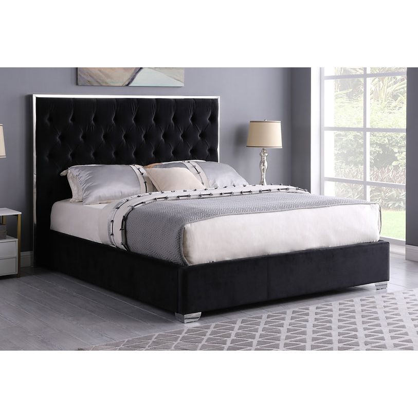Rose Velvet Platform Bed | Black, Cream & Grey | Queen & King