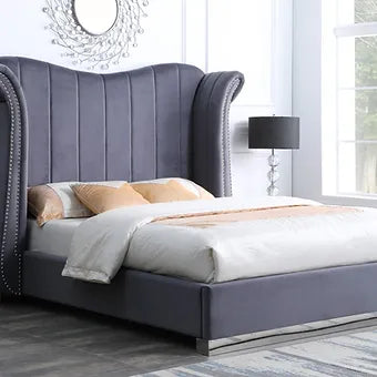 Luna Velvet Platform Bed | Black, Gray & Ivory | Queen & King