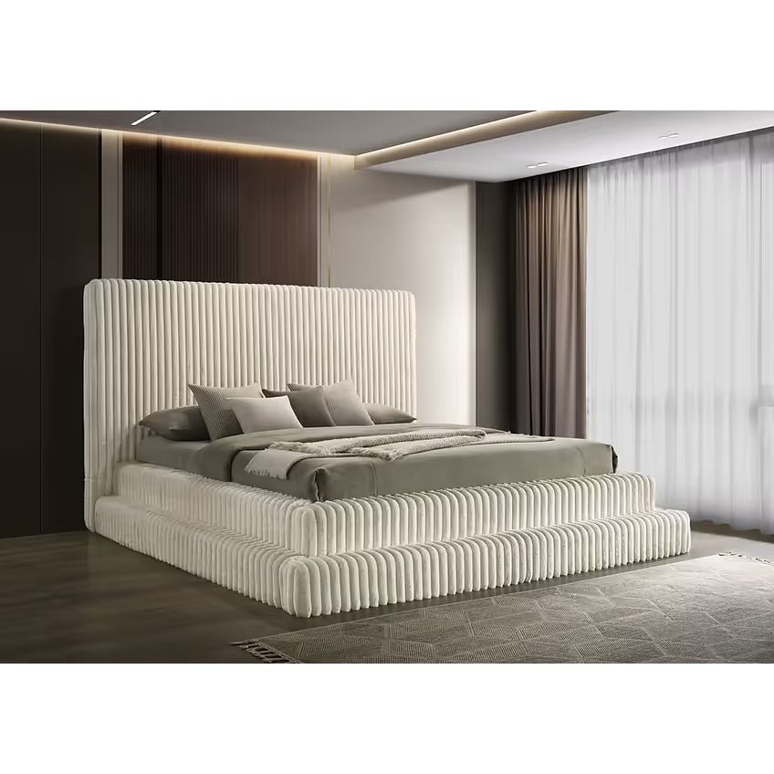 Micah Corduroy Upholstered Platform Bed – Black & Cream Gray