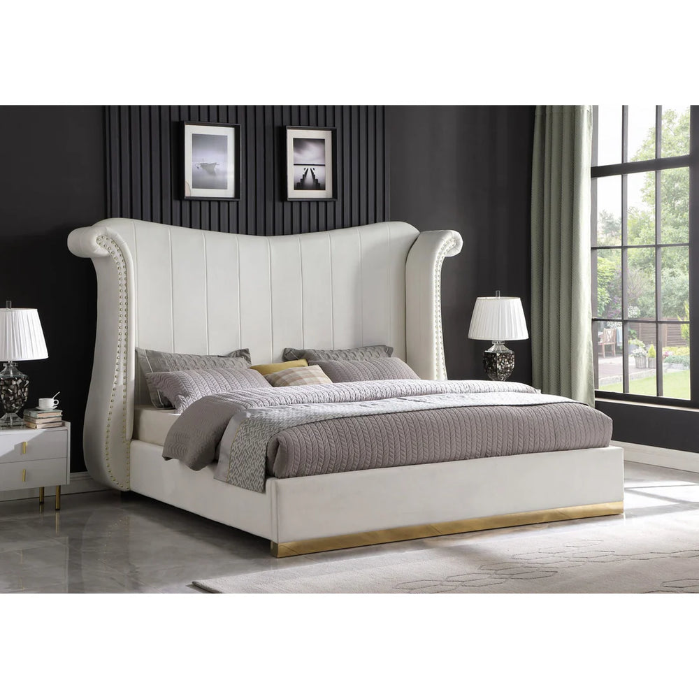 Luna Velvet Platform Bed | Black, Gray & Ivory | Queen & King