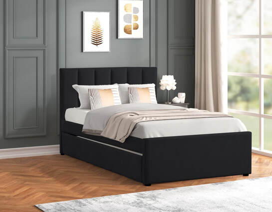 Maya Velvet Platform Bed with Trundle – Twin & Full | Black, Beige & Pink