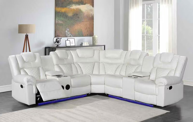 Alexa Leather Reclining Sectional | Power Recliner with LED & Bluetooth