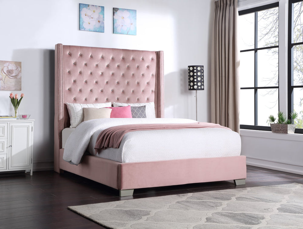 Emily Diamond-Tufted Velvet Upholstered Headboard Bed | Blue, Pink & Mocha | Queen & King | NZR Furniture