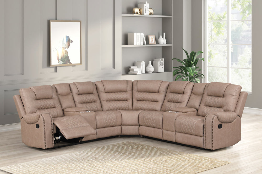 Jordan Reclining Sectional – Gray, Black & Brown Leather Gel